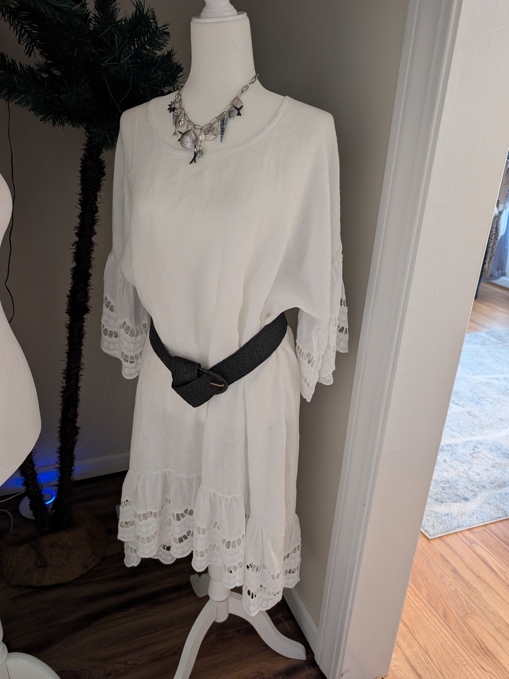 White Lace-Trim Cotton Dress - Brand Not Visible